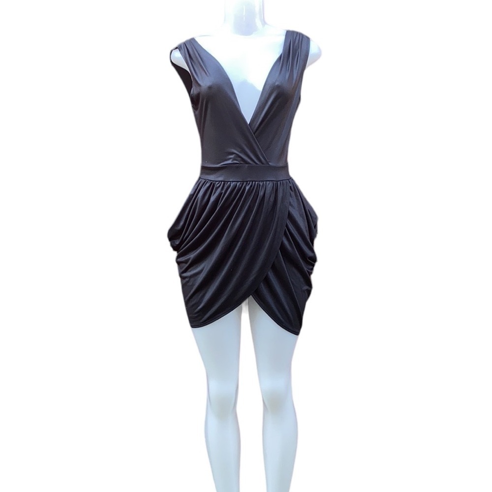Good Time USA Women’s Sexy Wrap Cocktail Mini Black Dress Size S - Picture 2 of 9